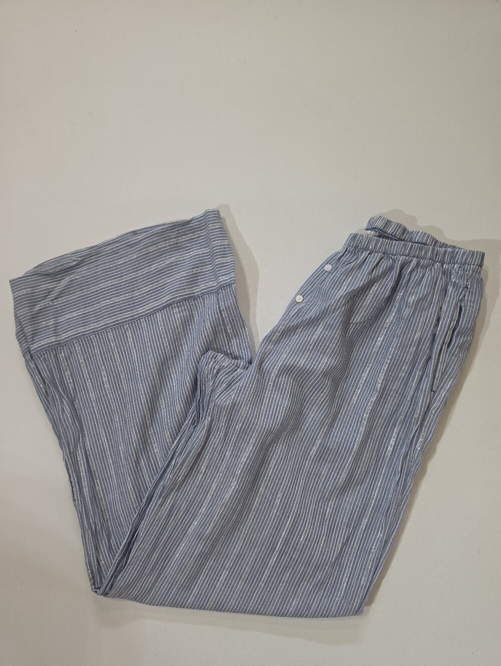 Aerie Semi Sheer Lounge Pants Womens Medium Blue White Metallic Stripe Wide Leg